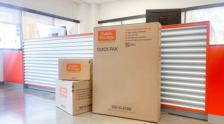 public storage moving quick pak moving boxes kit on display at storage facility